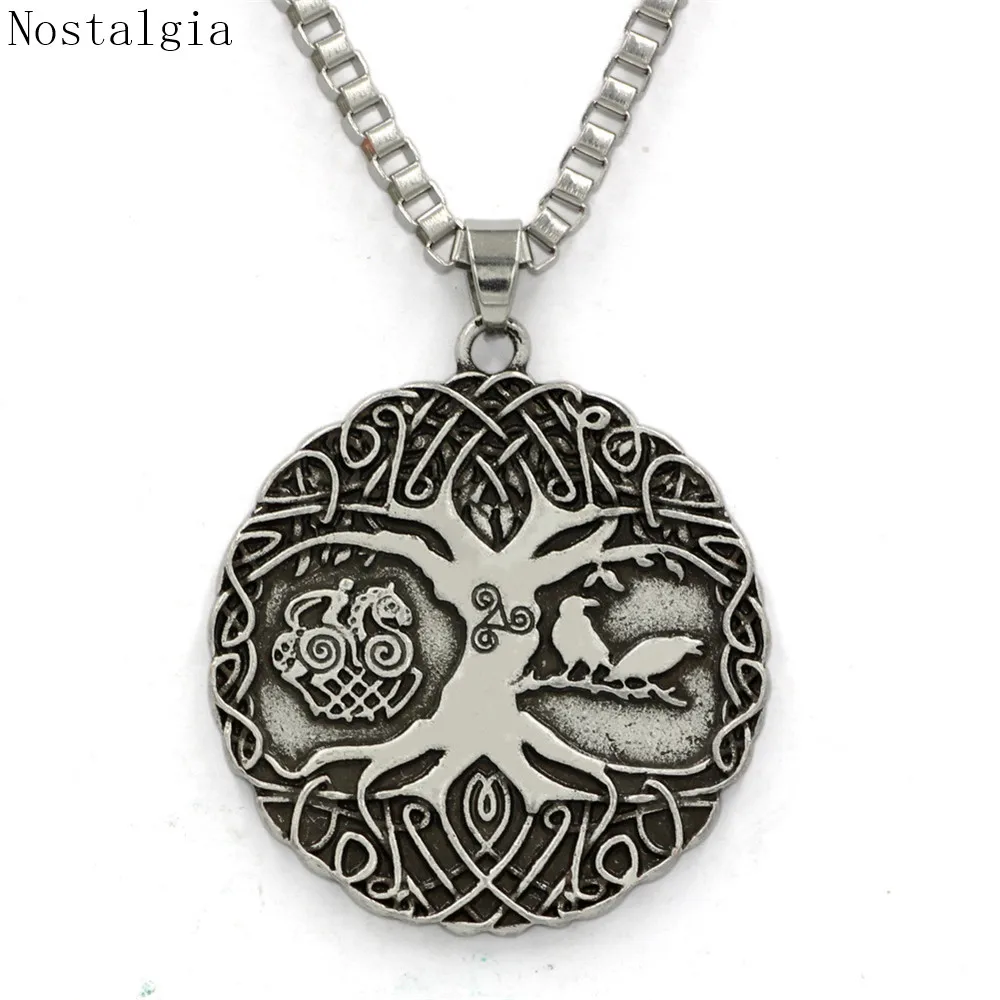 Ностальгия Древо жизни ожерелье Viking Men Thor Loki Asgard лошадь и один Ворон амулет Teen Wolf