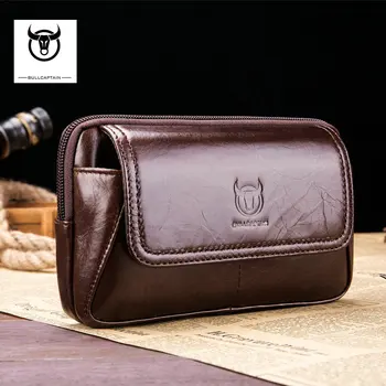 

BULLCAPTAIN Real Leather Waist Bag Men's Leather Fanny Pack Belt Bag Sling Men Bag Men Waist Pack Hasp Money Belt Pouch B