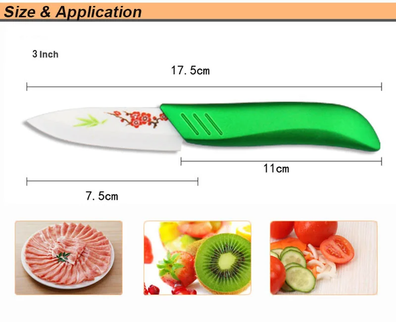 D034 красивые подарки Zirconia green light кухонный керамический набор ножей для фруктов " 4" " 6" дюймов с цветочной росписью+ Овощечистка+ Чехлы