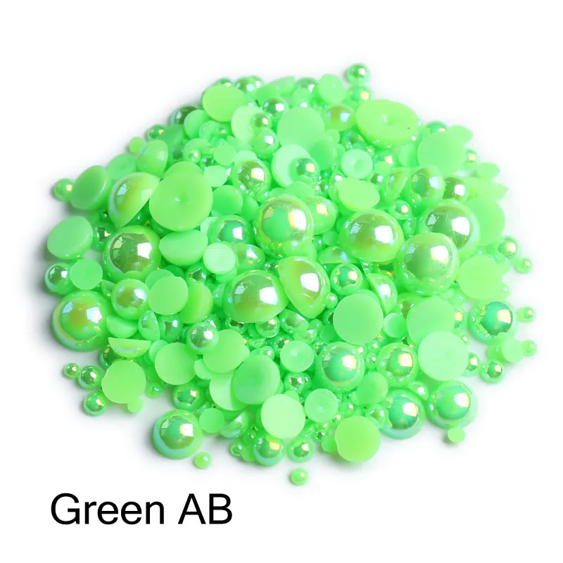 1000pcs/bag colourful round half pearl beads flat back For jewelry making Sewing Plastic ABS Pearl Beads2mm/3mm/4mm/5mm/6mm/8mm - Цвет: Green AB