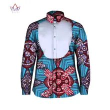 Пользовательские Для мужчин рубашки с длинным рукавом воротник-стойка печать Дашики Для мужчин Модная африканская восковой печати плюс Размеры Костюмы BRW WYN297