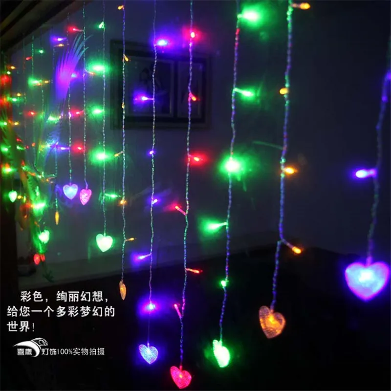 Multicolor 2x1m 104 SMD LED Curtain Light 16 Heart LED String Festival