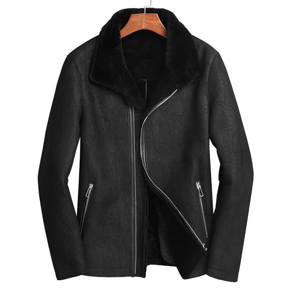 

2019 Formal Real Sheepskin Fur Jacket Natural Sheep Shearling Clothing Men Leather Genuine Outwear Black Real Fur Coat