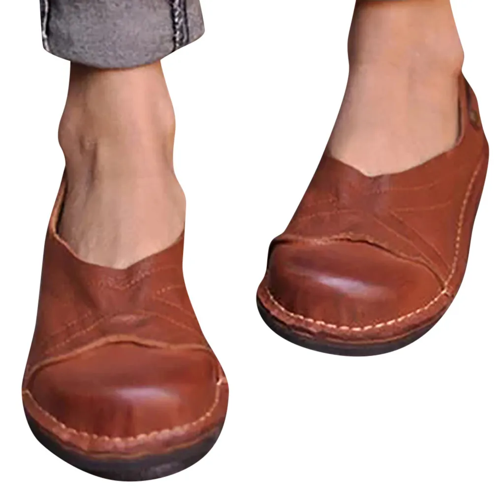 

Big Size Low-Heeled Retro Roman Shoes Women Flat Sandals Ladies Single Shoes Casual Shoes Flat Shoes 2019 Slip On Peas Shoes