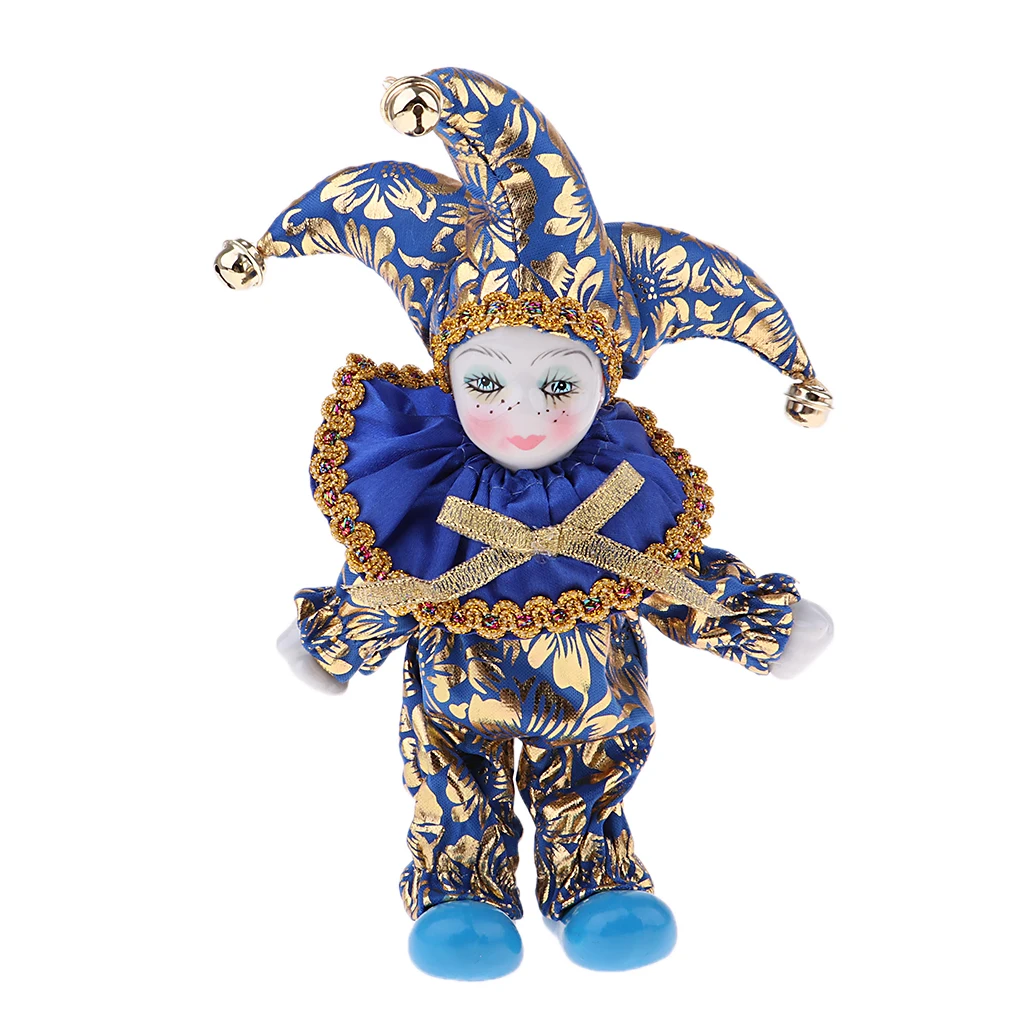 Porcelain Hanging Foot Clown Doll Harlequin Doll Crafts and Mini Victorian Porcelain Dolls Itanlian Triangel Doll Figures Model