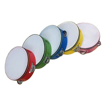 

6 Inch Wood Round Hand Held Tambourine with 5 Colors Bell For Children Educational Musical Percussion Instruments