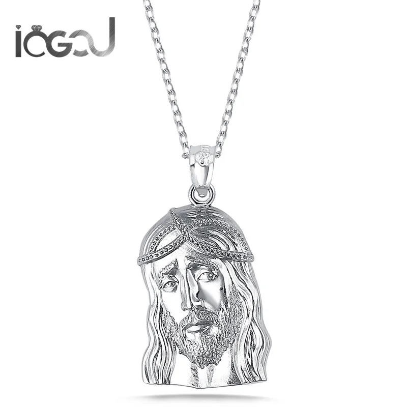 

IOGOU Trendy 925 Sterling Silver Jesus Pendant For Necklace Christ Charm Men Engagement Party Hip Hop Male Jewelry Gift Xmas