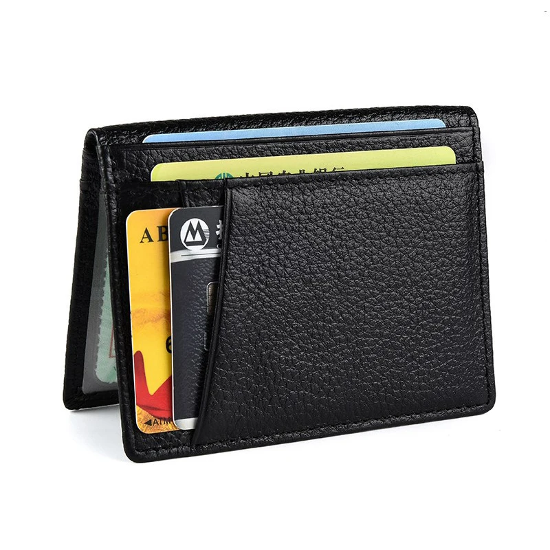 

Men Black Business Card Holder Bank Cardholder Slim Real Cow Leather Pickup Package Card Holder Slim Multi-card-bit Bag Wallet