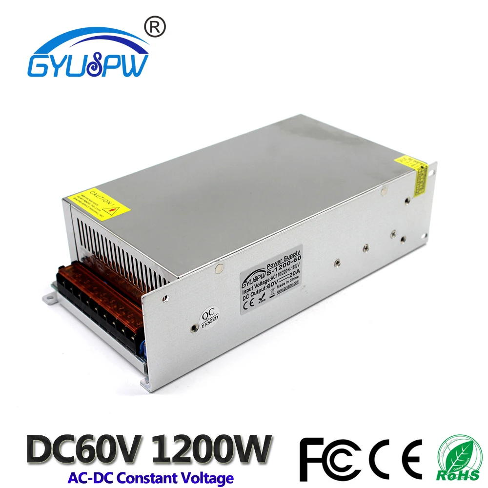 

Switching Power Supply DC 60V 20A 1200W Switching Switch Driver Transformer 220V AC DC60V SMPS For Industrial equipment machine