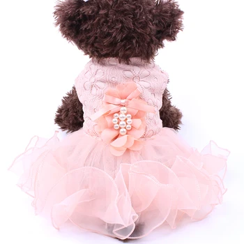 

New Dog Cat Princess Wedding Dress Tutu Flowers Lace Design Pet Puppy Wedding Party Apparel 3 Colours 4 Sizes