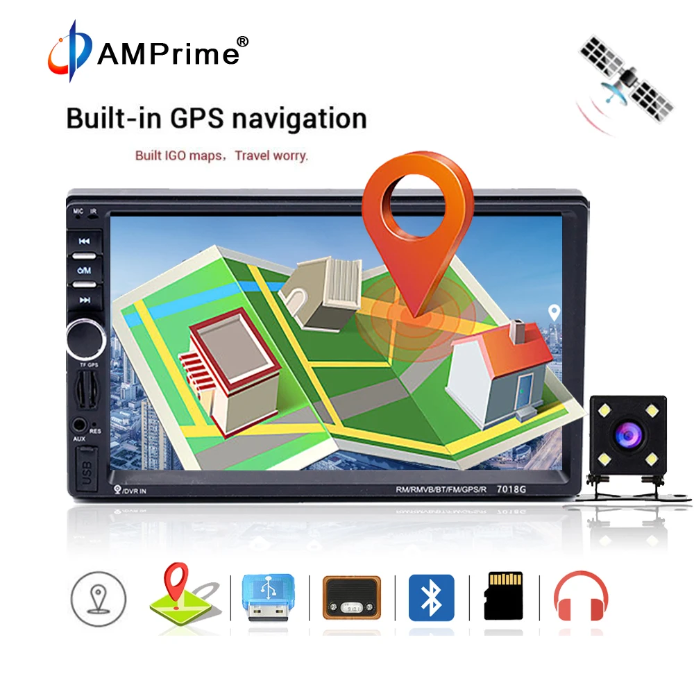 

AMPrime 2 din Car Multimedia Player GPS Navigation Audio Stereo Radio 7"Touch Screen Autoradio Video MP5 Player Camera Map7018G