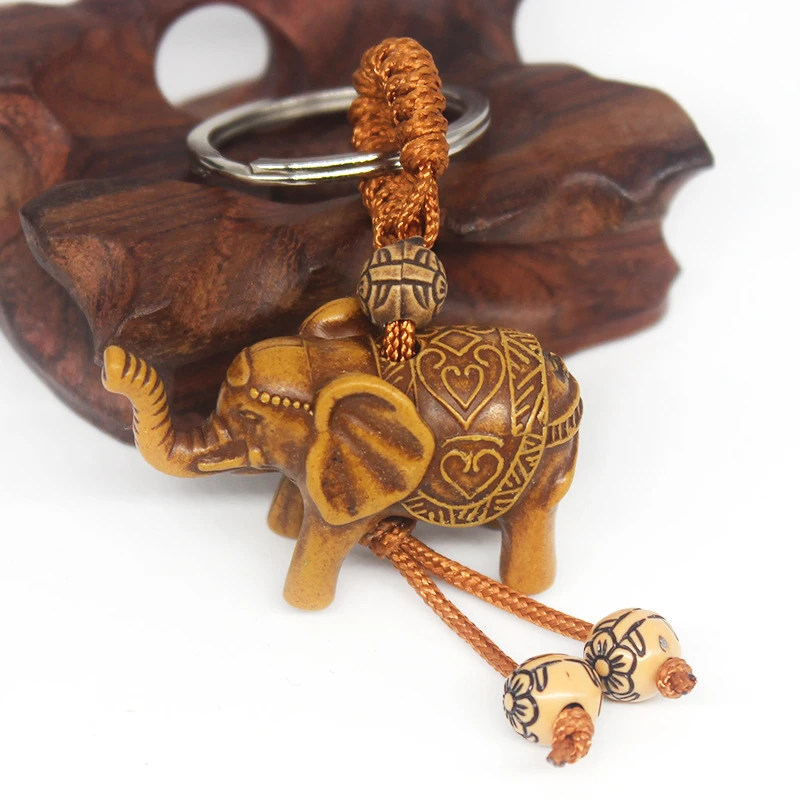 Lucky Elephant Carving Wooden Pendant Keychain Key Ring Chain Defends Evil Gifts Lucky Elephant Carving Wooden Pendant Keychain Key Ring Chain Defends Evil Gifts