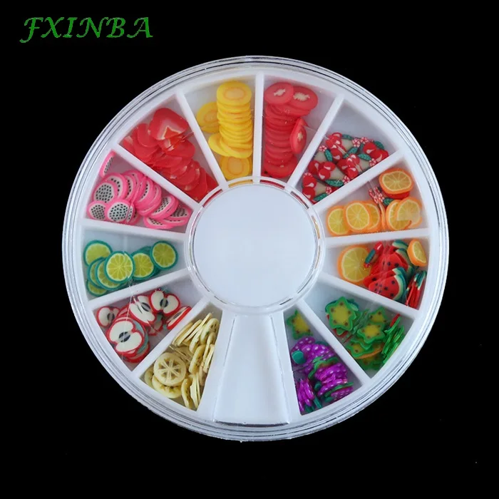 FXINBA 12 Тип/Набор Мини фимо фрукты Ломтики для поставки слаймов/ногти искусство советы глины искусственные фрукты ломтики Slimes игрушки Lizun DIY - Цвет: Fruit