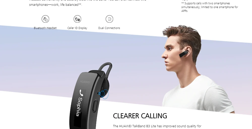 Смарт-браслет huawei Talkband B3 Lite, bluetooth-гарнитура, ответ/завершение вызова, запуск, сон, Автотрек, будильник, сообщение