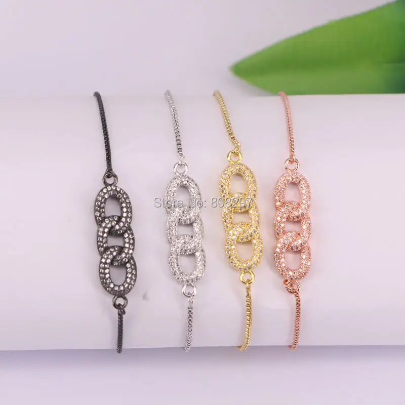 10 шт. Micro Pave CZ Циркон двойной Bails Разъем Талисманы, регулируемый браслет-цепочка украшения для женщин