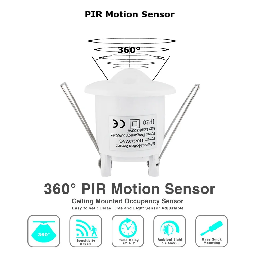 

High quality 360 degree ceiling mini Embedded Infrared PIR Sensor Switch AC110V-240V Corridor Intelligent Infrared Sensor 800W