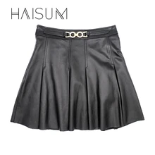 Новинка Haisum Весенняя женская кожаная юбка из натуральной кожи плюс размер плиссированные юбки с блестками из овчины Дизайн одежды Le023