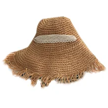 Складной кружевной ремень соломенная шляпа бант широкая трава женская летняя кепка пляжный козырек открытый праздник защита от солнечных лучей на пляже шляпа