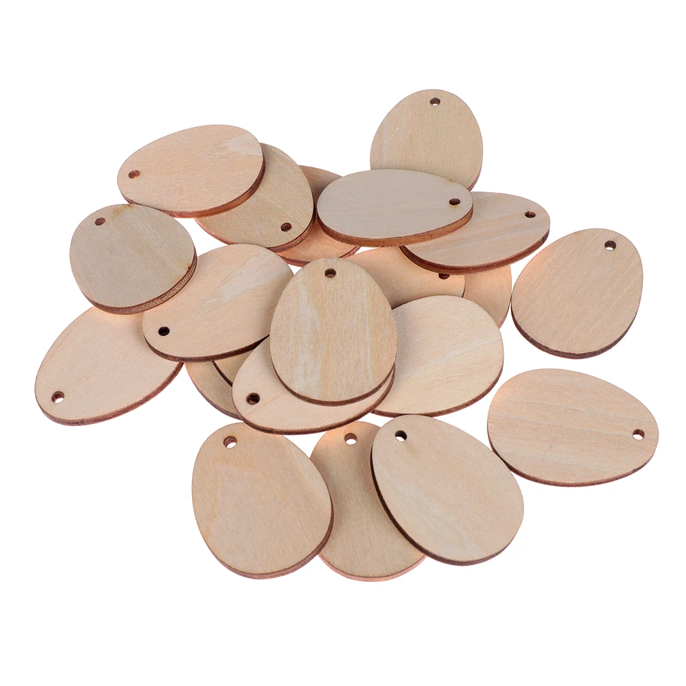 

20-40mm Unfinished Blank Natural Wood Easter Eggs Chip Ornament Hanging Tag Wedding Party Decor Embellishments DIY Crafts