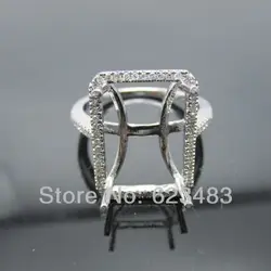 Изумрудный Cut 10x14 мм одноцветное 14kt Белое золото природных алмазов Маунт Semi Установочное кольцо
