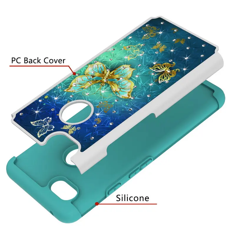 Phone Case for Google Pixel 3 XL Painted Pattern PC and Soft Silicon Bling Glitter Diamond Cover for Google Pixel 3 XL Case 2