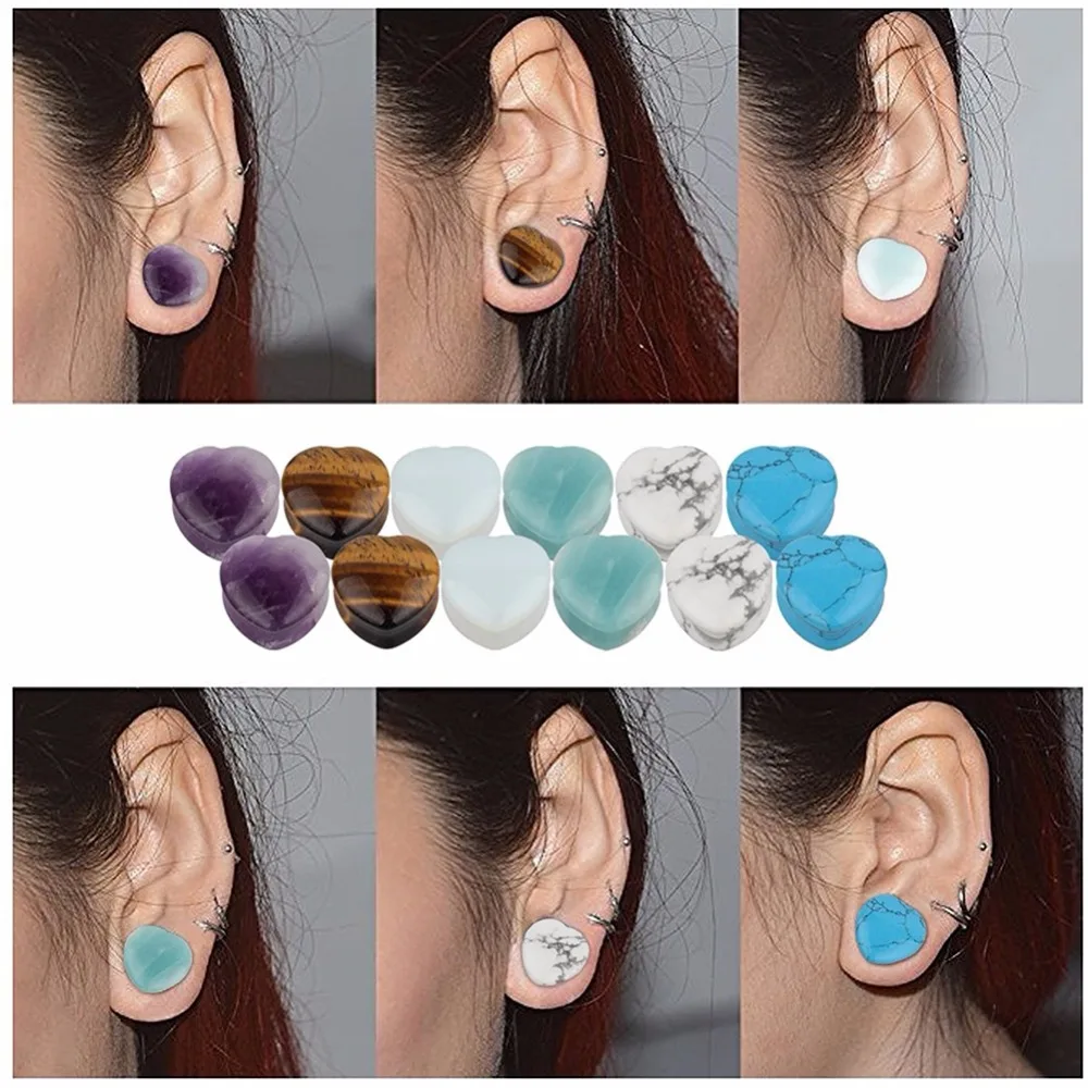 Hot Selling Beautiful Purple Heart Stone Ear Plug Fashion Expander