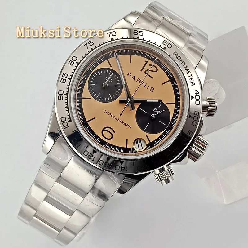 

2019 39MM PARNIS Mens Waterproof Watch sapphire glass Stainless Steel Strap Auto Date Chronograph Man's Quartz Watches