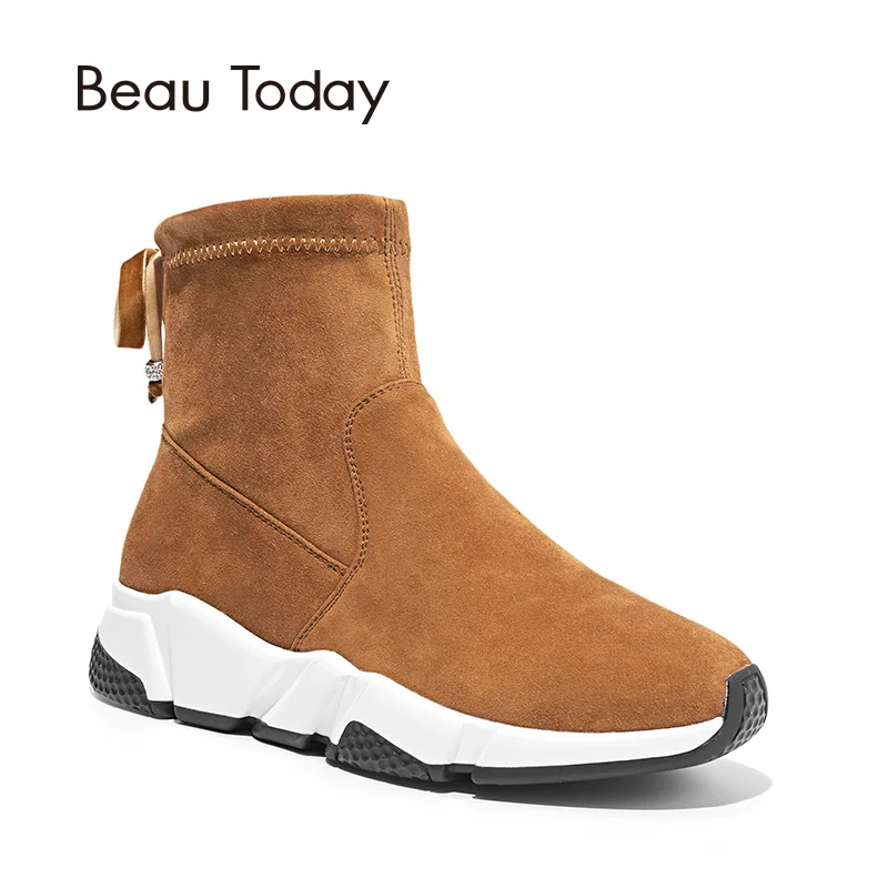 BeauToday/женские ботильоны; брендовые высококачественные замшевые демисезонные женские ботинки из овечьей кожи; обувь ручной работы; 05401
