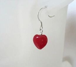 

11.23 Ruby Red Jade Heart Beads & Sterling Silver Earrings Discount 35%