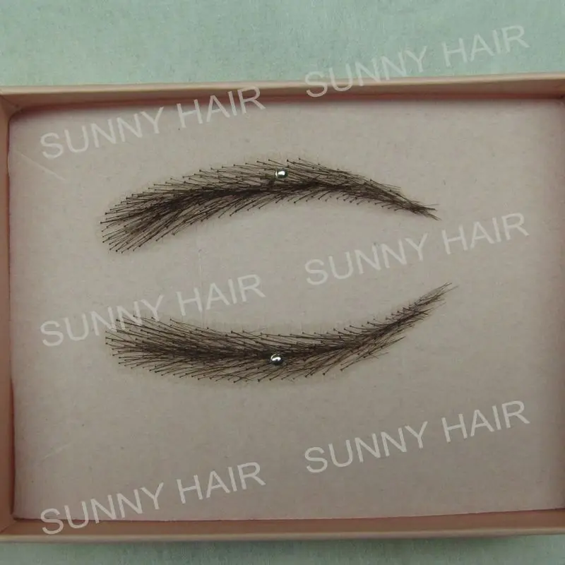 Feito à Mão Cabelo Humano Falsa Sobrancelha Preto Cor Natural Forma 012