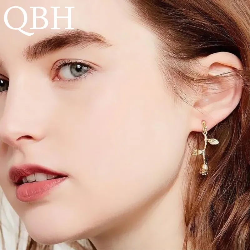 

EK725 European & American Fashion Vintage Exquisite Rose Flower Branch Leaves Drop Earring For Women Jewelry Boho Pendientes
