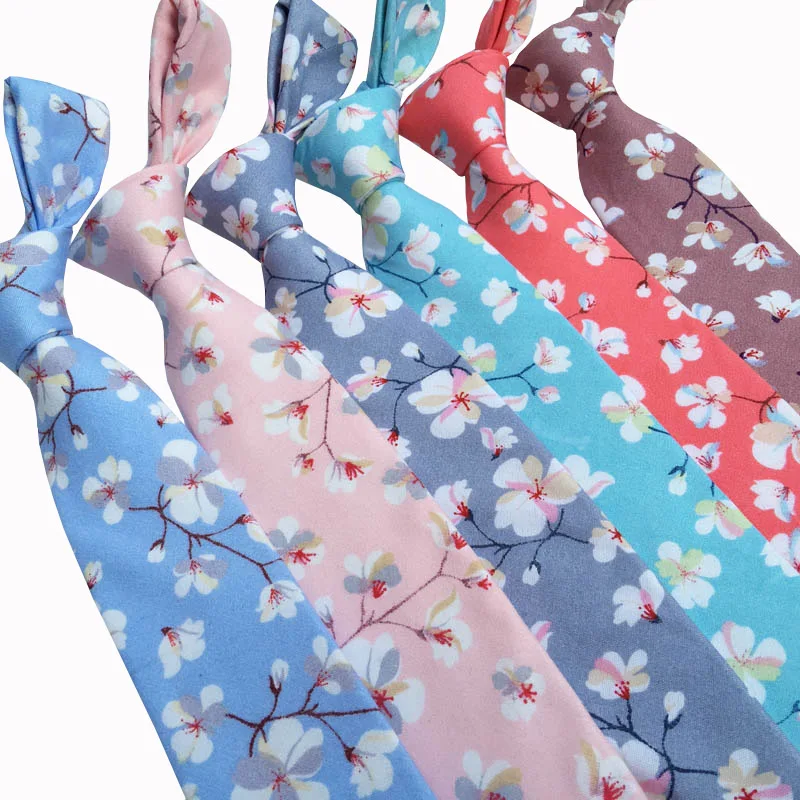 

Wedding Ties Flower Cotton Tie For Men 7CM 2019 New Arrived Brand Floral Printed Men's Colourful Cravate Narrow Thick Neckties