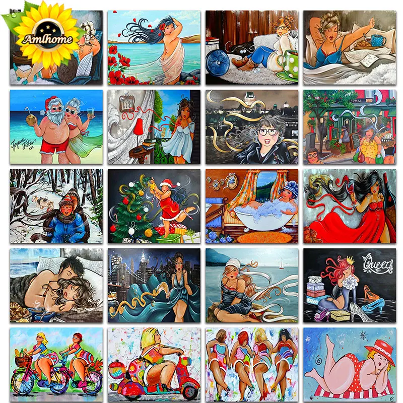 

5D Full Square Drill 5D DIY Diamond Painting "Cartoon Fat woman" 3D Full Round Embroidery Cross Stitch Mosaic Home Decor Gift