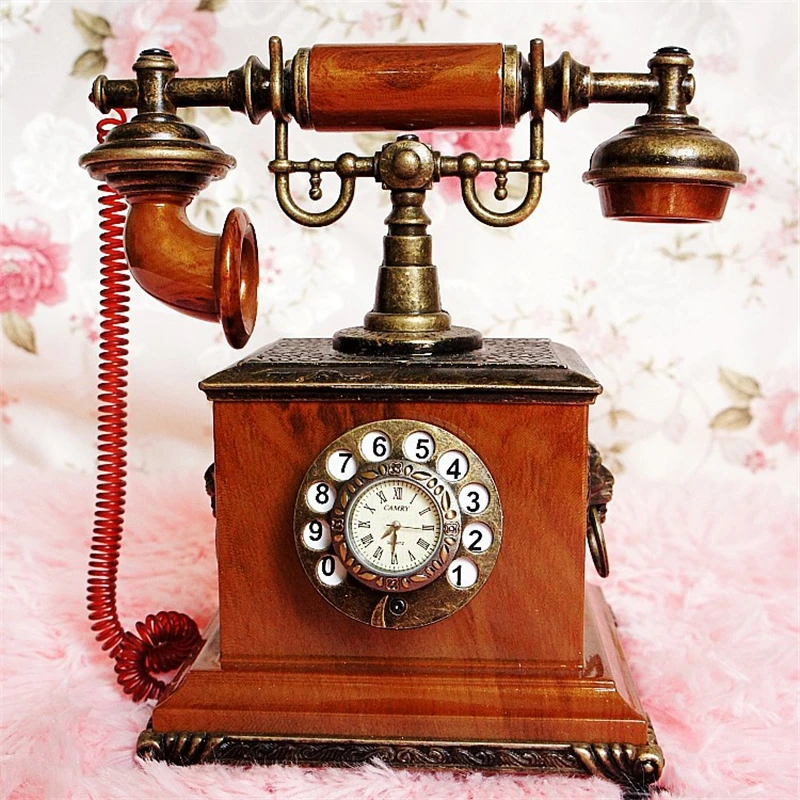 

High Quality Vintage Telephone model retro with clock antique classic wrought sitting room decoration YWSM45