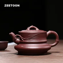 330cc аутентичный китайский чайник для заварки чая чайная чашка бамбука Чайник Фиолетовый глиняный металлический пурпурный грязи мастер ручной работы Zisha чайник чайный набор чай чайник