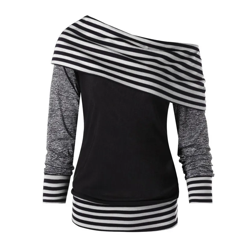 Running T-Shirts Women Blouse Striped sweater stitching scarf collar button top women's sweater Fitness long sleeve sportswear (5)
