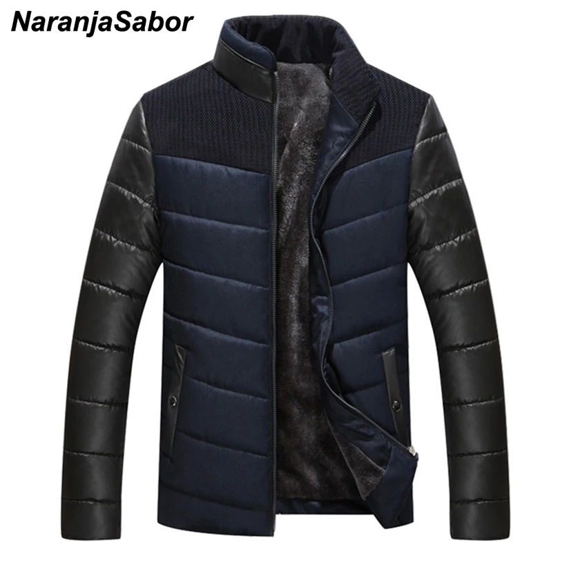 

NaranjaSabor Winter Men's Thick Coats Casual Cotton Warm Slim Fit Spliced Parkas Stand Collar Thick Jackrts Mens Brand Clothing