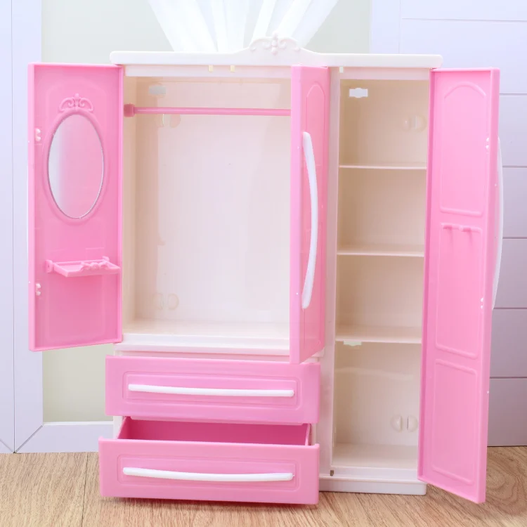 Three Door Pink Modern Wardrobe Play Set For Barbie Furniture Can