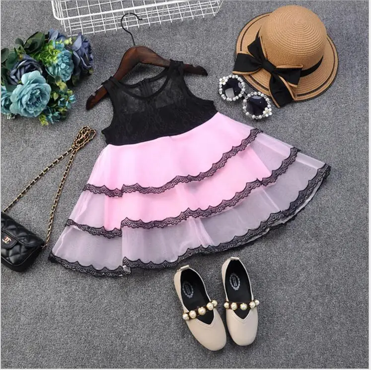 Черное кружевное платье для маленьких девочек, детское нарядное платье-пачка принцессы, вечерние платья, одежда, летняя мода, vestido