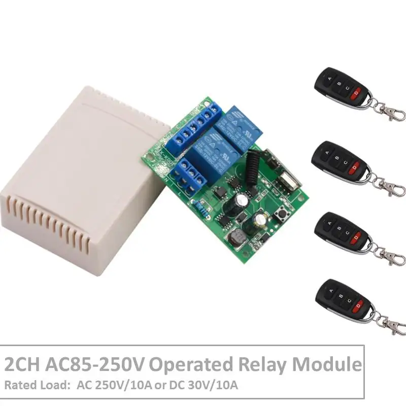 

2Channel 433 MHz RF Wireless Remote Control AC 220V 10A Relay Receiver For Universal LED/Garage/Door/Motor/Electric Curtain