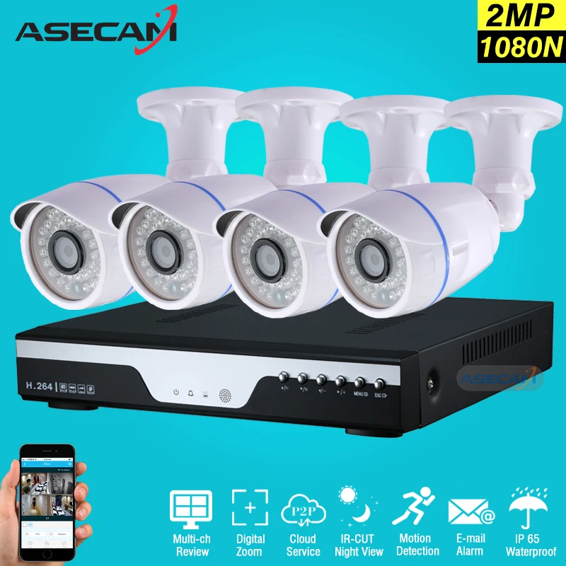 

New 4ch HD 1080p Surveillance Kit CCTV DVR H.264 Video Recorder AHD indoor White Bullet 2mp Security Camera System Email Alarm