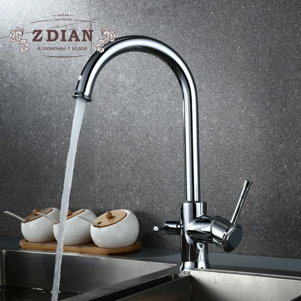 

Chrome Kitchen Faucets 360 Degree Rotation 3 Way Water Filter Tap Water Faucets Solid Brass Kitchen Sink Tap Water Mixer