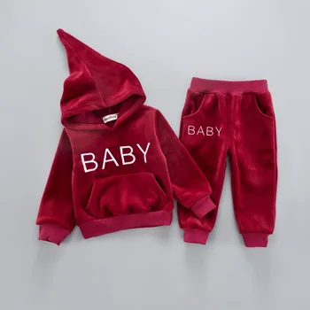 

Baby Girl Boys black Clothing Set For Kids Casual Letter Hooded Velvet Autumn Spring Children's Sports Suits Clothes 1-4 Years