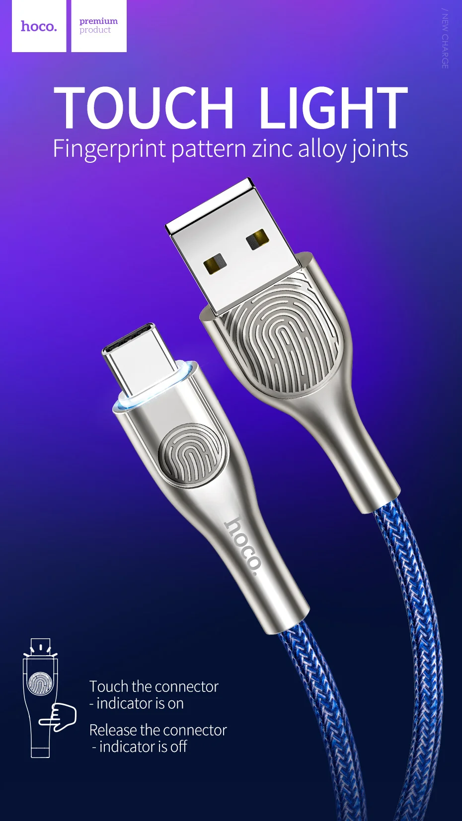 HOCO U59 usb type C зарядный кабель type-C кабель для быстрой зарядки и синхронизации данных сенсорный светодиодный светильник USB-C для Xiaomi huawei samsung