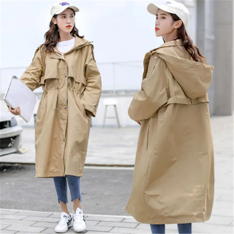 Новинка, ветровка, длинная, Корейская, весна-осень, шикарная одежда, Свободное пальто для женщин, верхняя одежда X353