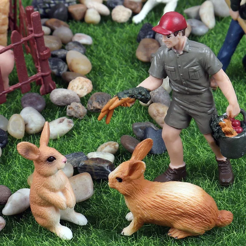 Oenux имитация фермы птицы Свинья Кролик Птица Животные фигурки дерево забор на лужайке украшения сада модель игрушки для ребенка подарок