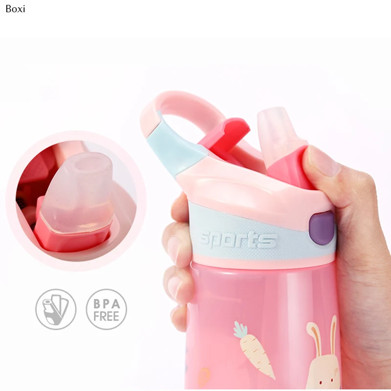 Boxi пластиковая бутылка для воды Bpa бесплатно для детей с соломинкой милые животные бутылки для питья на открытом воздухе путешествия Анти-осень детская спортивная бутылка