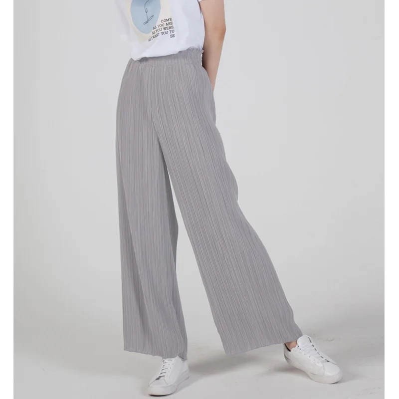 

Women Trousers 2019 Straight Tube Crumpled Hundred Pleated Broad Leg Trousers Casual Mop Pants Pleated Clothes Women Pants