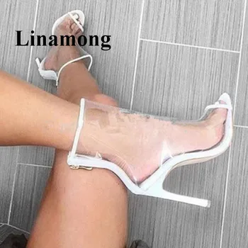 

2018 Hottest PVC Ankle Boots Sexy Thin High Heel Peep Toe Rear Zipper Fashion Spring Autumn Women Boots Normal Size High Quality