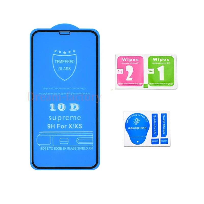 

100pcs 10D Full Cove Tempered Protective Glass r Screen Protector for iPhone 11 Pro Max 6 6s 7 8 Plus X Xs Max Xr